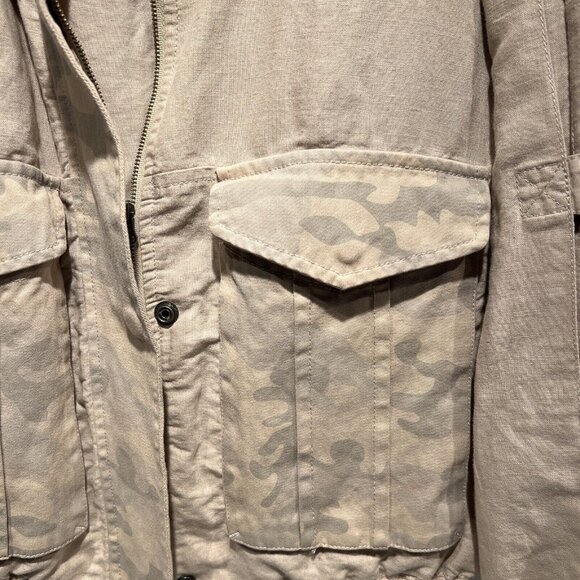 Anthropologie Hei Hei Ronan Cropped Camo Utility Jacket Small Tan Linen Cotton - Picture 2 of 7